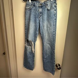 Triarchy Medium Wash Denim 100%Organic Cotton Blown Put Distressed Knee Jeans 27